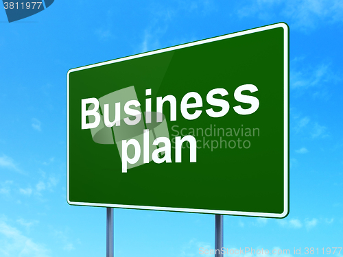 Image of Finance concept: Business Plan on road sign background