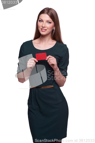 Image of Business woman holding credit card