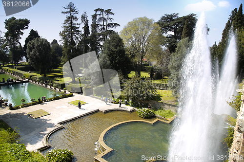 Image of TIVOLI, ITALY - APRIL 10, 2015: Tourists visiting Fountain of Ne