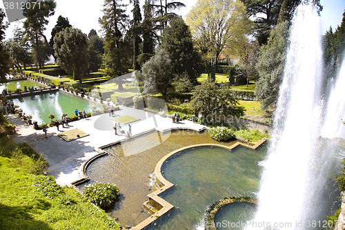 Image of TIVOLI, ITALY - APRIL 10, 2015: Tourists visiting Fountain of Ne