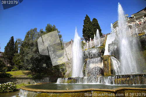 Image of TIVOLI, ITALY - APRIL 10, 2015: Tourists visiting Fountain of Ne