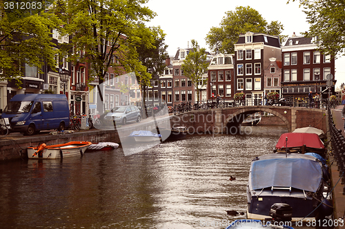 Image of AMSTERDAM, THE NETHERLANDS - AUGUST 18, 2015: View on Prinsengra