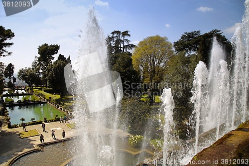 Image of TIVOLI, ITALY - APRIL 10, 2015: Tourists visiting Fountain of Ne