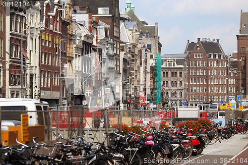 Image of AMSTERDAM, THE NETHERLANDS - AUGUST 19, 2015: Rokin street with 