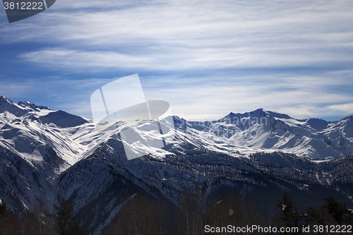 Image of Sunlight snowy mountains in nice evening