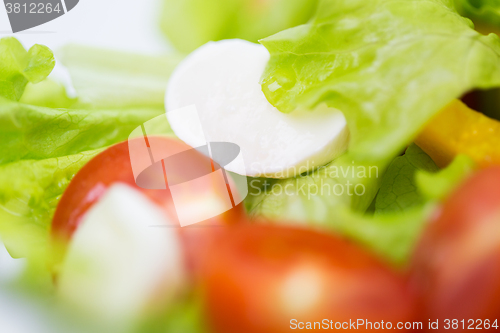 Image of close up of vegetable salad with mozzarella cheese