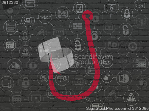 Image of Privacy concept: Fishing Hook on wall background