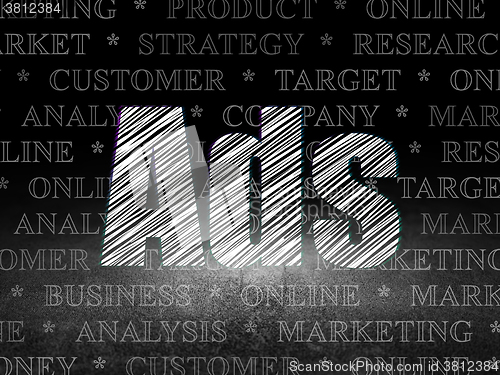Image of Marketing concept: Ads in grunge dark room