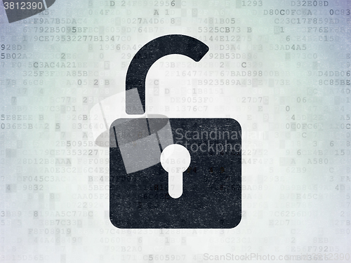 Image of Data concept: Opened Padlock on Digital Paper background