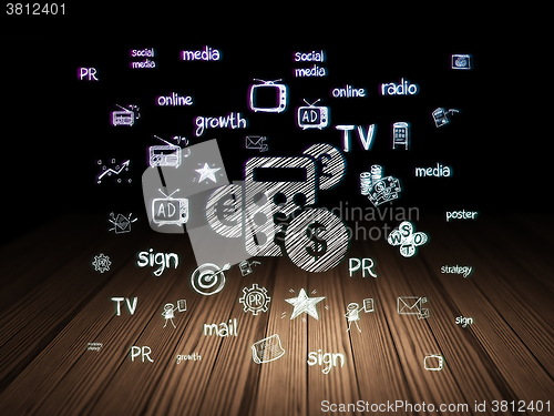Image of Advertising concept: Calculator in grunge dark room