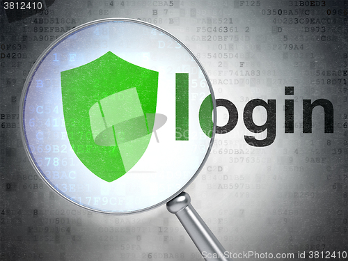 Image of Safety concept: Shield and Login with optical glass