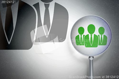 Image of Law concept:  Business People with optical glass on digital background