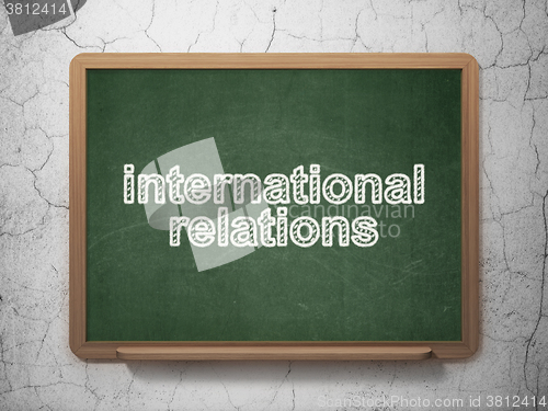 Image of Politics concept: International Relations on chalkboard background