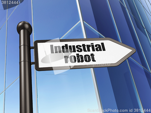 Image of Manufacuring concept: sign Industrial Robot on Building background