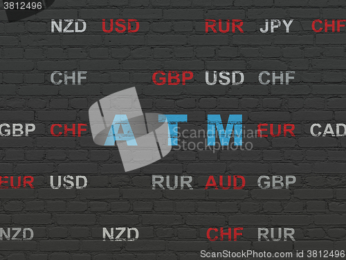 Image of Currency concept: ATM on wall background
