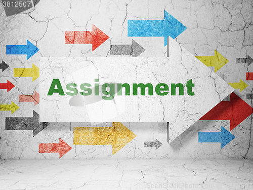 Image of Law concept: arrow with Assignment on grunge wall background