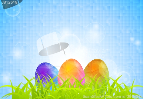 Image of Abstract Easter background with grass and polygonal eggs