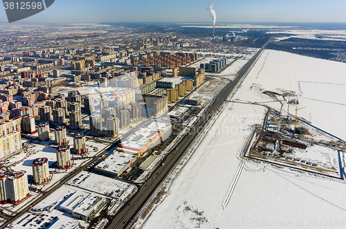 Image of Residential area over city plant background.Tyumen