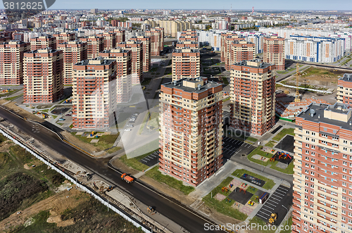 Image of Aerial view on sleeping neighborhood. Tyumen. Russia