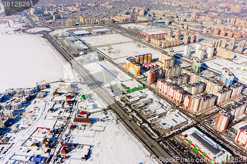 Image of Bird eye view onto suburb of cityt. Tyumen