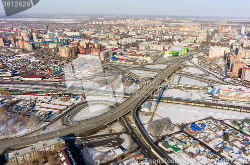 Image of Aerial view on M.Torez street bridge. Tyumen