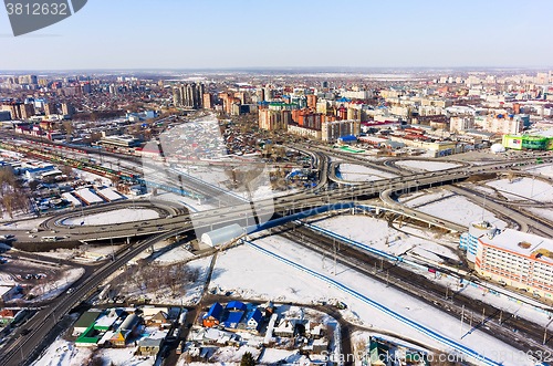 Image of Aerial view on M.Torez street bridge. Tyumen