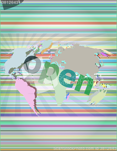 Image of Security concept: open word on digital screen vector illustration
