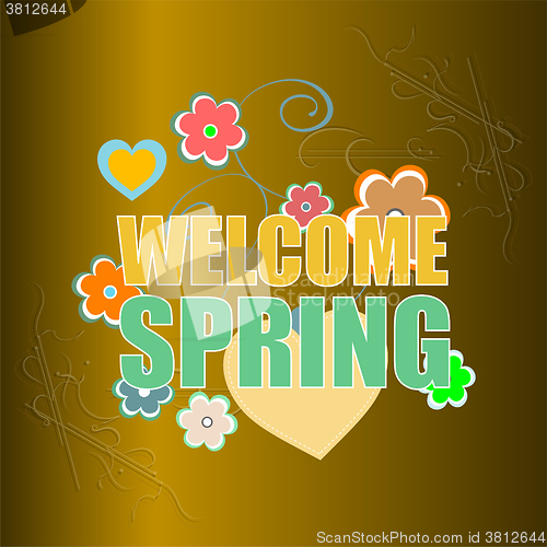 Image of Welcome Spring Holiday Card. Welcome Spring Vector. Love background. Spring Holiday Graphic. Welcome Spring Art. Spring Holiday Drawing