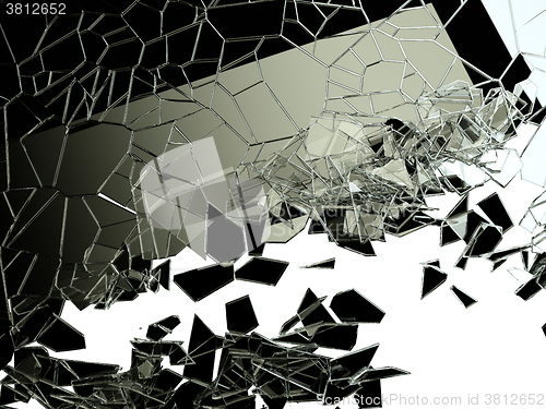 Image of Pieces of cracked glass on white