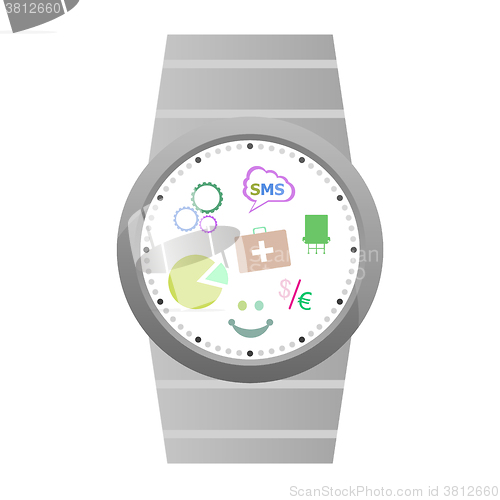 Image of Smart watch with flat icons. Vector illustration. isolated on white