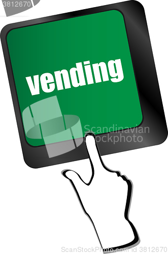 Image of keyboard keys with vending button, business