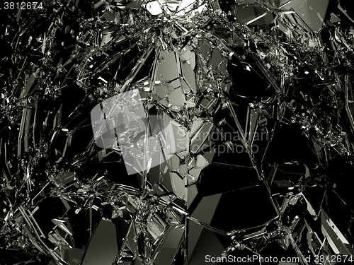 Image of Pieces of destructed Shattered glass on white