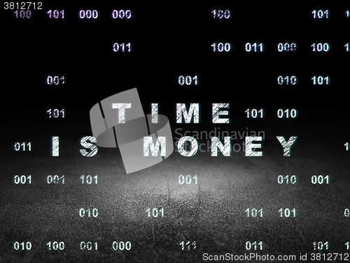 Image of Timeline concept: Time Is money in grunge dark room