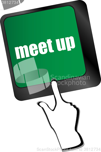 Image of Meeting (meet up) sign button on keyboard with soft focus