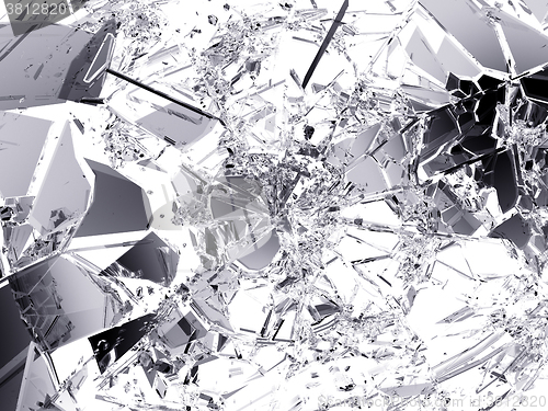 Image of Pieces of Shattered glass on white background