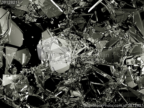 Image of Pieces of destructed Shattered glass on black