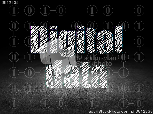 Image of Data concept: Digital Data in grunge dark room