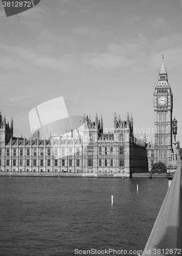 Image of Black and white Houses of Parliament in London