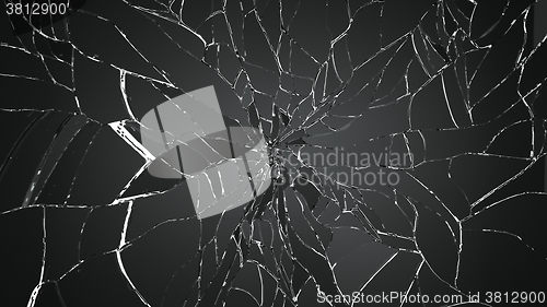 Image of Many pieces of shattered glass on white background