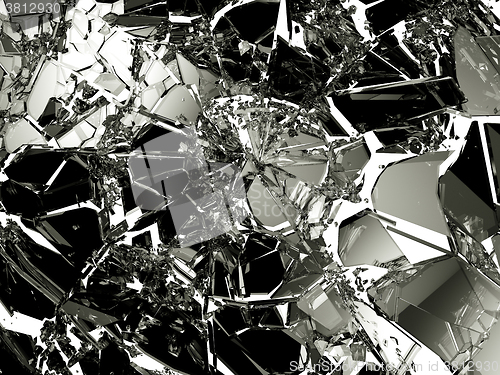 Image of Pieces of demolished or Shattered glass on black