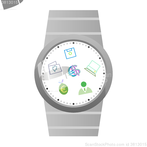 Image of Smart watch with apps icons isolated on white