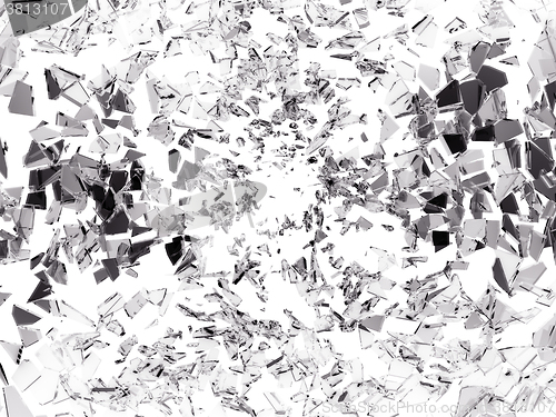 Image of Shattered pieces of glass on white