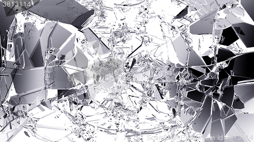 Image of Pieces of splitted or cracked glass on white