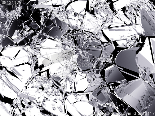 Image of Pieces of demolished or Shattered glass on black