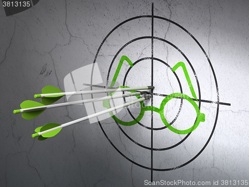 Image of Science concept: arrows in Glasses target on wall background