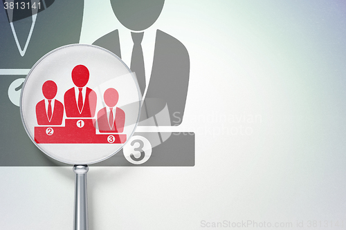 Image of Marketing concept:  Business Team with optical glass on digital background