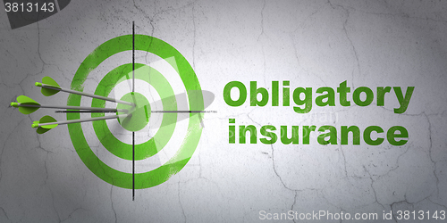 Image of Insurance concept: target and Obligatory Insurance on wall background