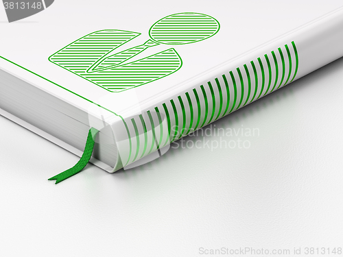 Image of Advertising concept: closed book, Business Man on white background