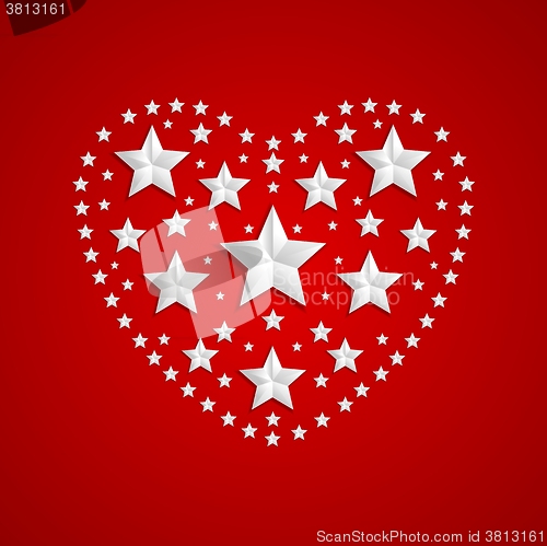 Image of Heart symbol made of gray stars on red background