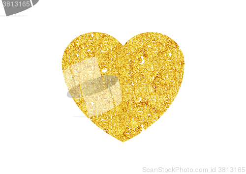 Image of Gold Valentines heart sparkles on white background